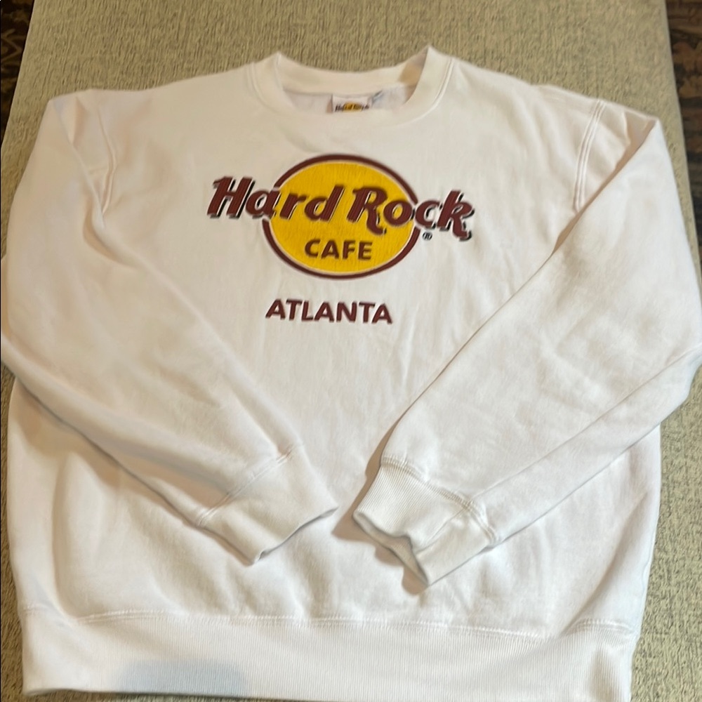 Hard Rock Cafe White Crewneck Sweater with Yellow Logo